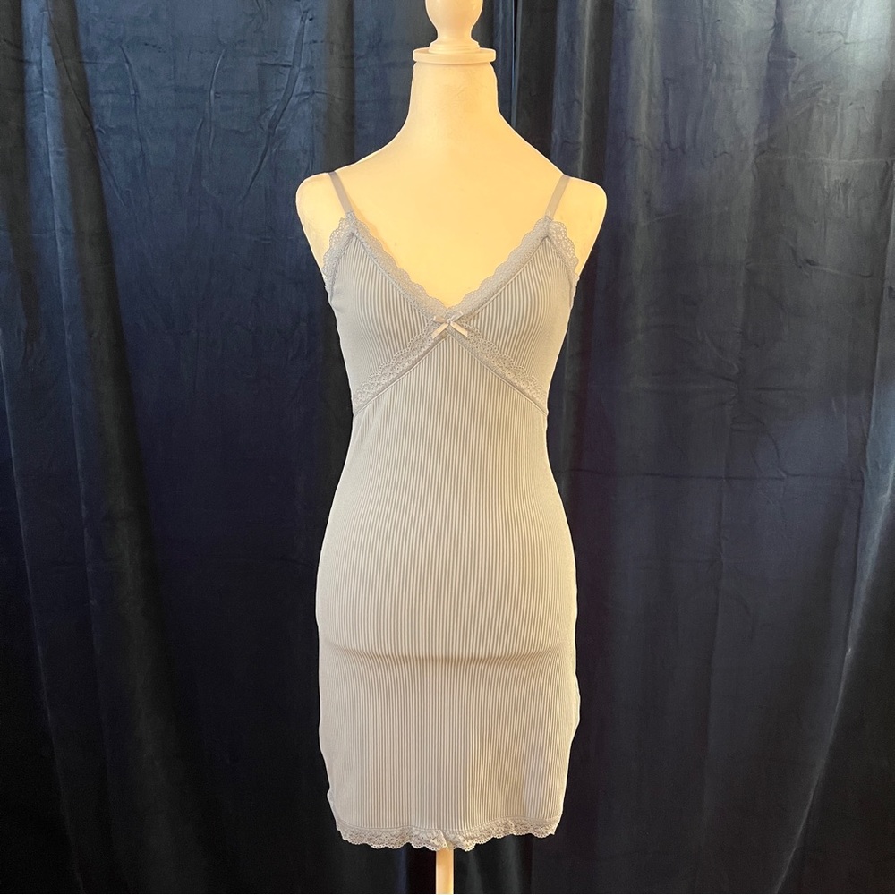 Baby blue ribbed bodycon mini dress